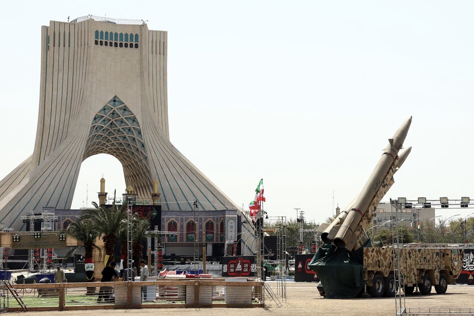 Iranian-made Zolfaghar missiles are displayed at Azadi Square in Tehran on July 24, 2026.