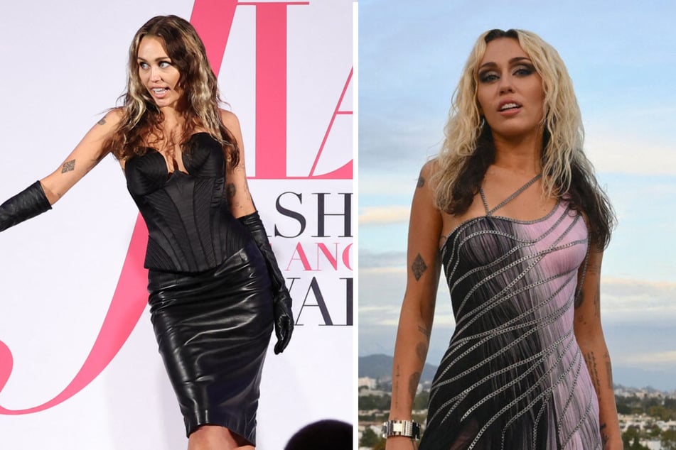 Last month, Miley Cyrus was sporting mostly blonde hair (r.), but at Sunday night's awards ceremony (l.), she was bringing it back to brunette!
