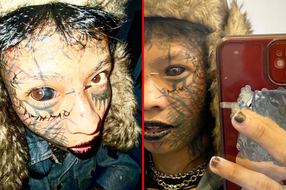 Ink addicted teen tattoos half his face – and even his eyeball – black!