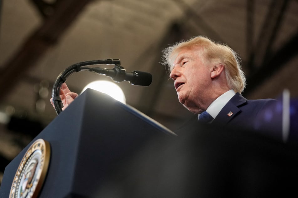 President Donald Trump delivers remarks at David S. Mack Center for Training and Intelligence in Garden City, New York, on August 14, 2026.