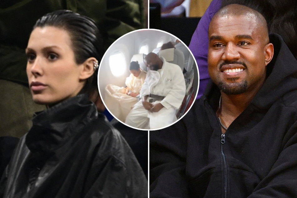 Kanye West (r.) and his wife Bianca Censori were caught sleeping on a commercial flight!