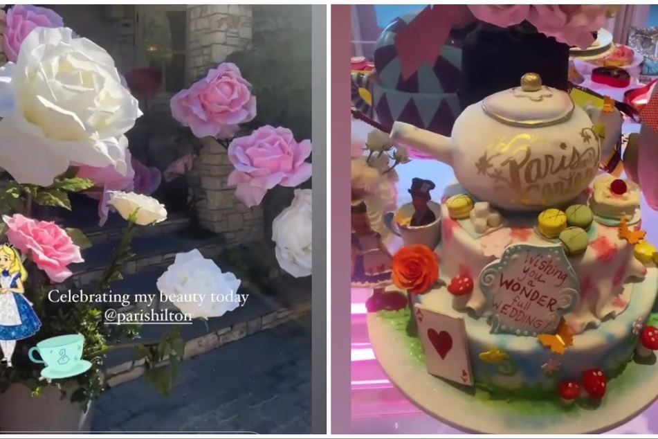 Guests at Paris Hilton's bridal shower were treated to pink, red, and white flowers and decorations as a nod to the theme.