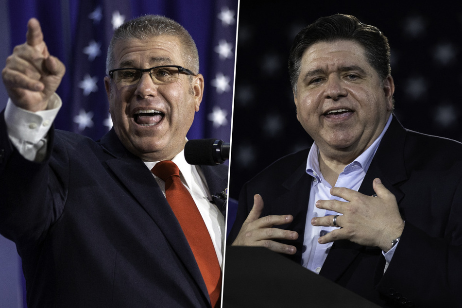 Republican nominee Darren Bailey (l.) will take on incumbent Democrat JB Pritzker for governor of Illinois in November 2026.