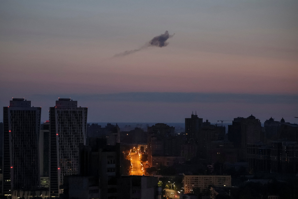 Smoke rises in the sky over Kyiv, Ukraine after a Russian drone strike on Saturday night.