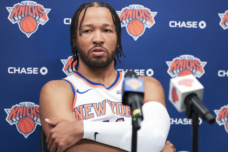 Jalen Brunson #11 of the New York Knicks speaks to the media during Media Day at the Knicks Training Facility on Monday. The team captain was named the NBA Finals Most Valuable Player. 