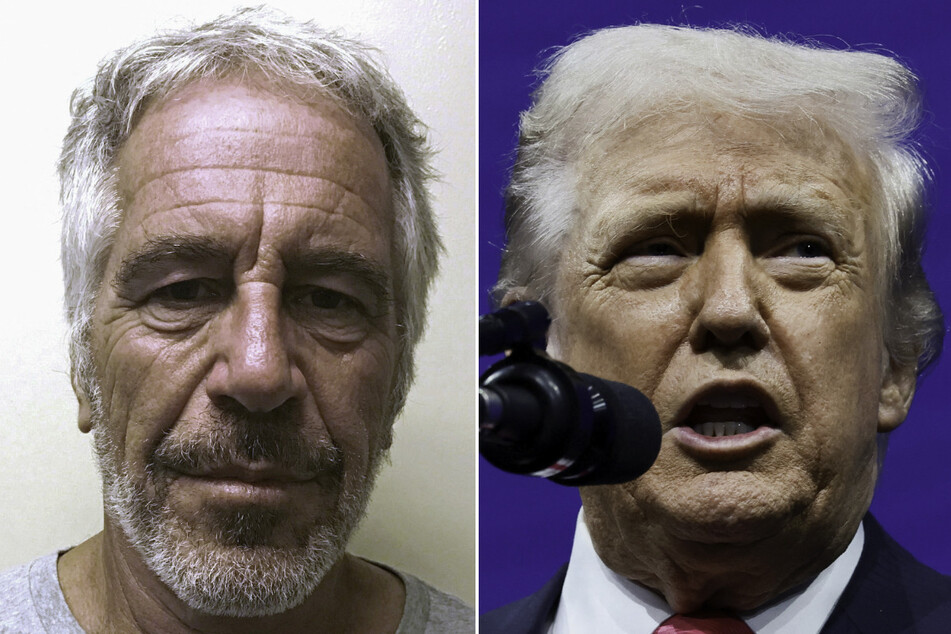 An audio clip circulating on social media purporting to show President Donald Trump (r.) yelling at US officials to block the release of the Jeffrey Epstein files was reportedly generated by AI.