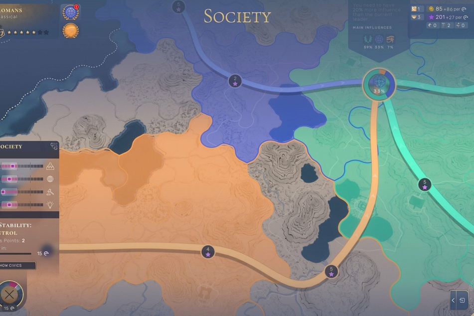 The game progresses through different epochs.