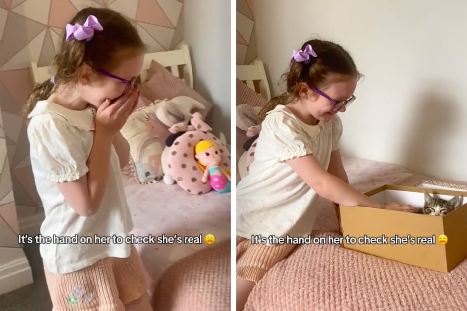 When the little girl first saw the kitten, she wanted to make sure it was real.