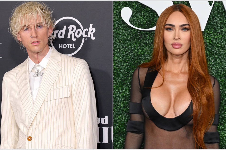 Machine Gun Kelly (l) and Megan Fox's wedding plans may be halted, though the two were spotted together at Thursday's Sports Illustrated Swimsuit issue launch.