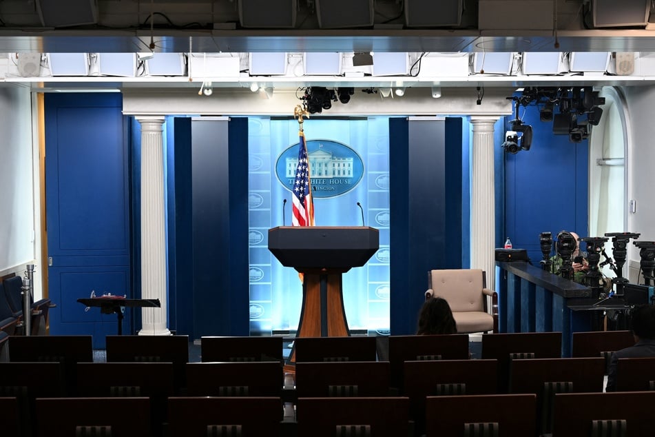 The James S. Brady Press Briefing Room at the White House is pictured on September 21, 2026, amid Donald Trump's ban on CNN, MS NOW, and Politico.
