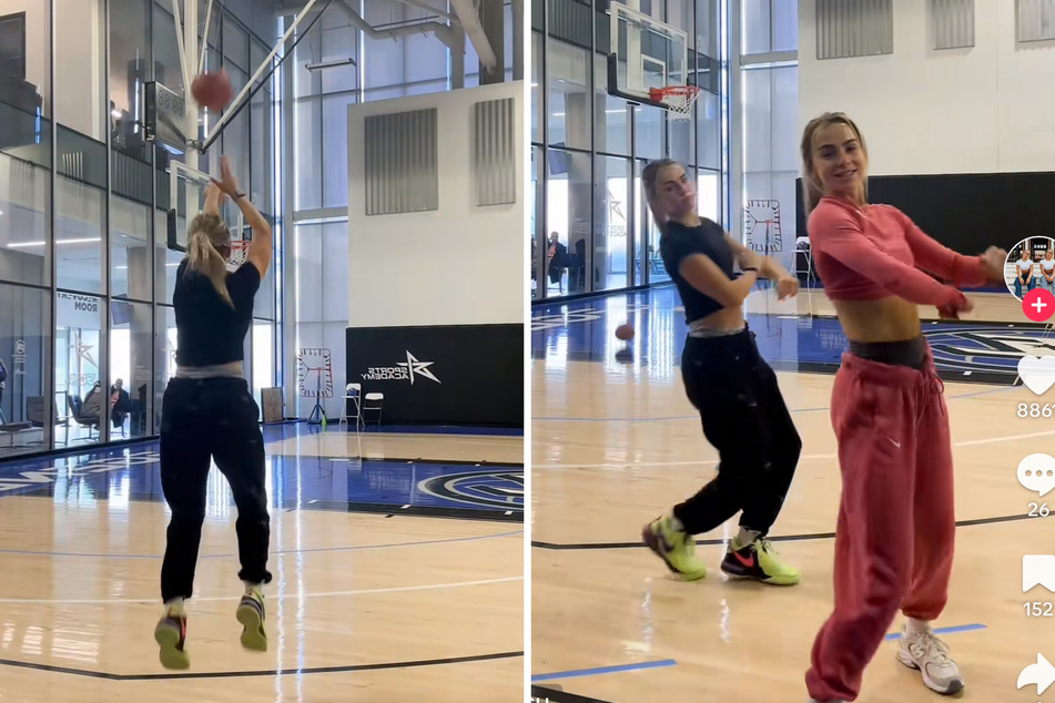 Haley Cavinder sinks jaw-dropping dancing trick shot on TikTok