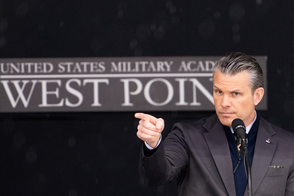 Defense Secretary Pete Hegseth speaks to graduating cadets during the United States Military Academy commencement ceremony in Michie Stadium in West Point, New York, on May 23, 2026.