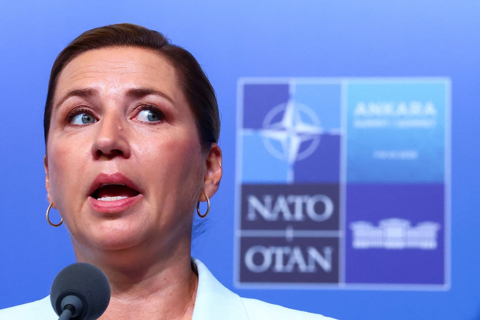 Denmark's Prime Minister Mette Frederiksen speaks to the media at the NATO leaders' summit in Ankara, Turkey, on July 8, 2026.