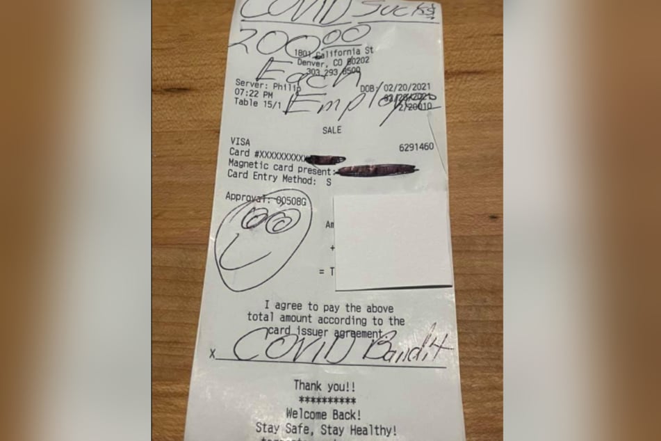 The Covid Bandit strikes again! Mystery customer leaves enormous tip