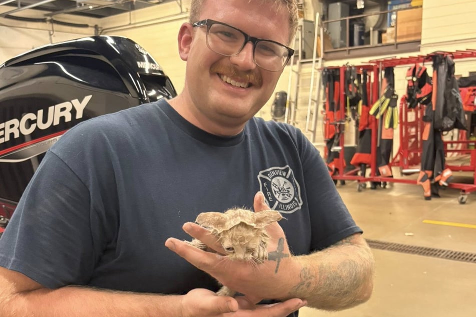 In the end, the Glenview firefighters became cat rescuers, although little Yoda still looked a little dazed.