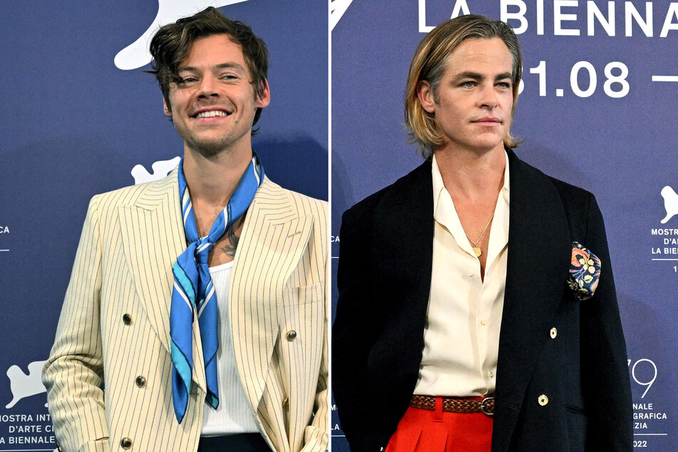 Chris Pine (r.) has revealed what really happened in the moment fans claim Harry Styles (l.) spit on him last year.