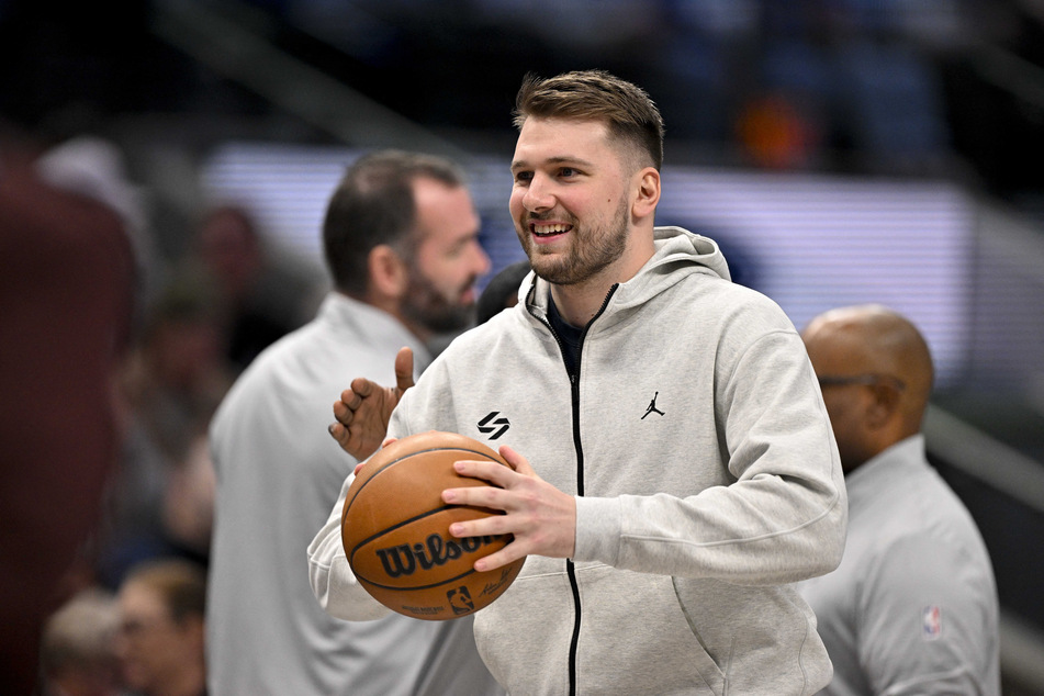 Dallas Mavericks guard Luka Doncic looks on during a stoppage in play during the first half of the game against the Minnesota Timberwolves at the American Airlines Center on January 22, 2025.