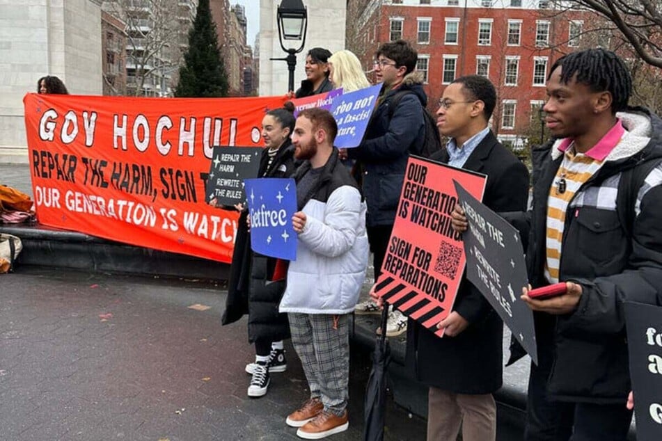 New York University students and youth activists with Get Free rally for a New York State reparations commission.