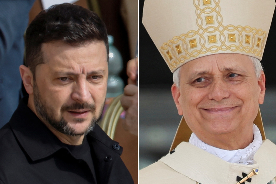 Pope Leo XIV (r.) will hold his first private audience Sunday with Ukrainian President Volodymyr Zelensky, who was at the Vatican to attend the pontiff's inaugural mass.