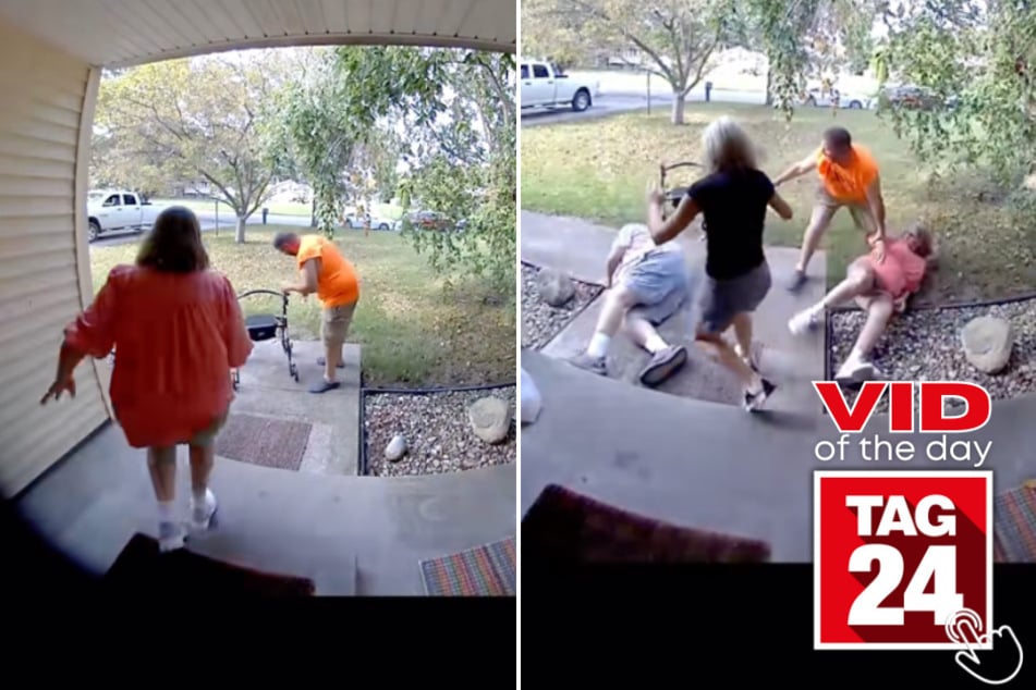 This Ring camera caught two back-to-back falls that viewers can't stop laughing at!