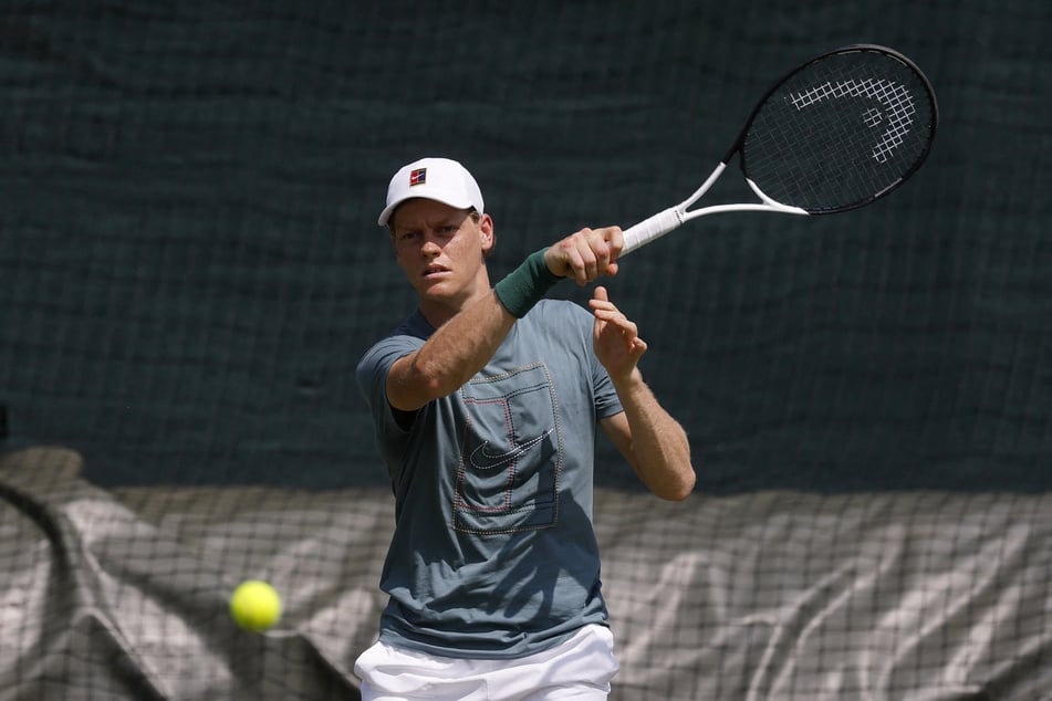 Italy's Jannik Sinner practices ahead of Wimbledon on June 26, 2026.