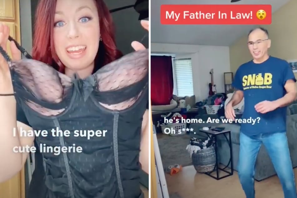 Wife has sexy surprise for husband, but then another man walks through the door!