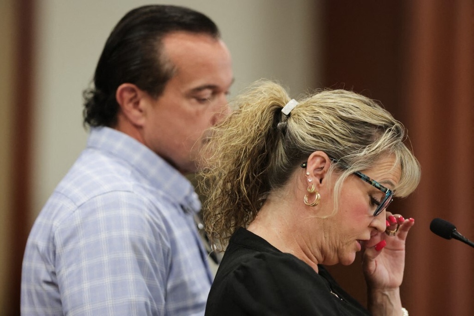 Parents of victim Kaylee Goncalves, Steve Goncalves (l.) and Kristi Goncalves, speak at Bryan Kohberger's sentencing hearing at the Ada County Courthouse on July 23, 2025, in Boise, Idaho.