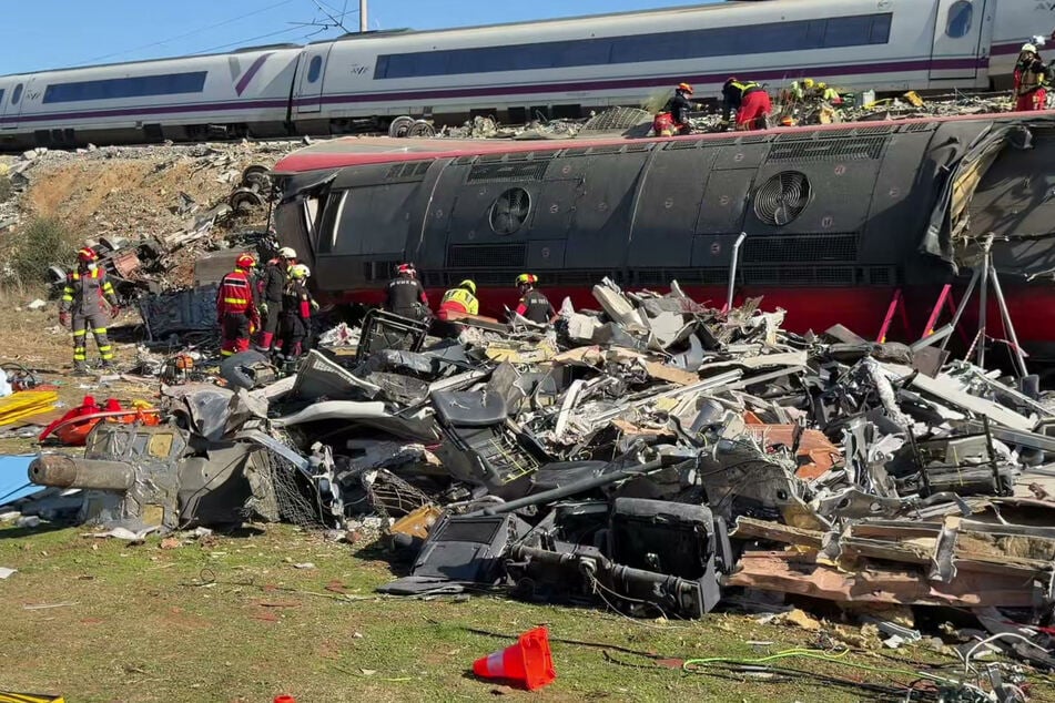 Ths still image from video taken and released by Spain's Emergency Military Unit on Wednesday shows the scene of the train crash.