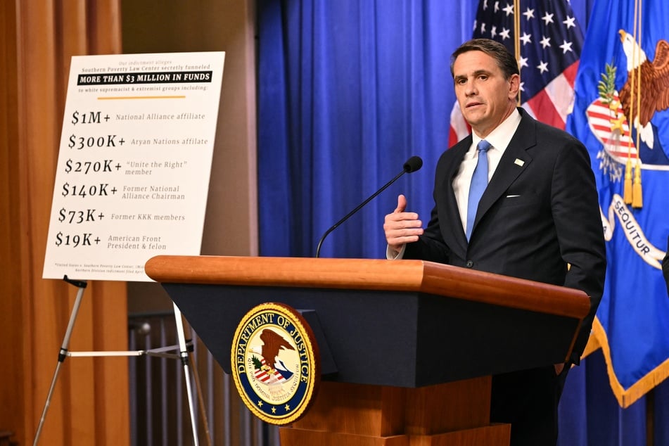 US Acting Attorney General Todd Blanche speaks during a press conference at the Department of Justice in Washington, DC on Tuesday.