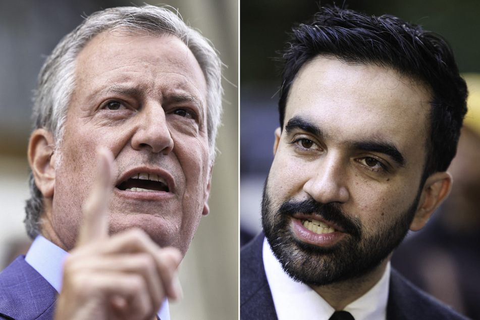 Former New York City Mayor Bill de Blasio (l.) has denounced a "false and fabricated" news story which included purported quotes questioning the feasibility of mayoral candidate Zohran Mamdani's policy agenda.