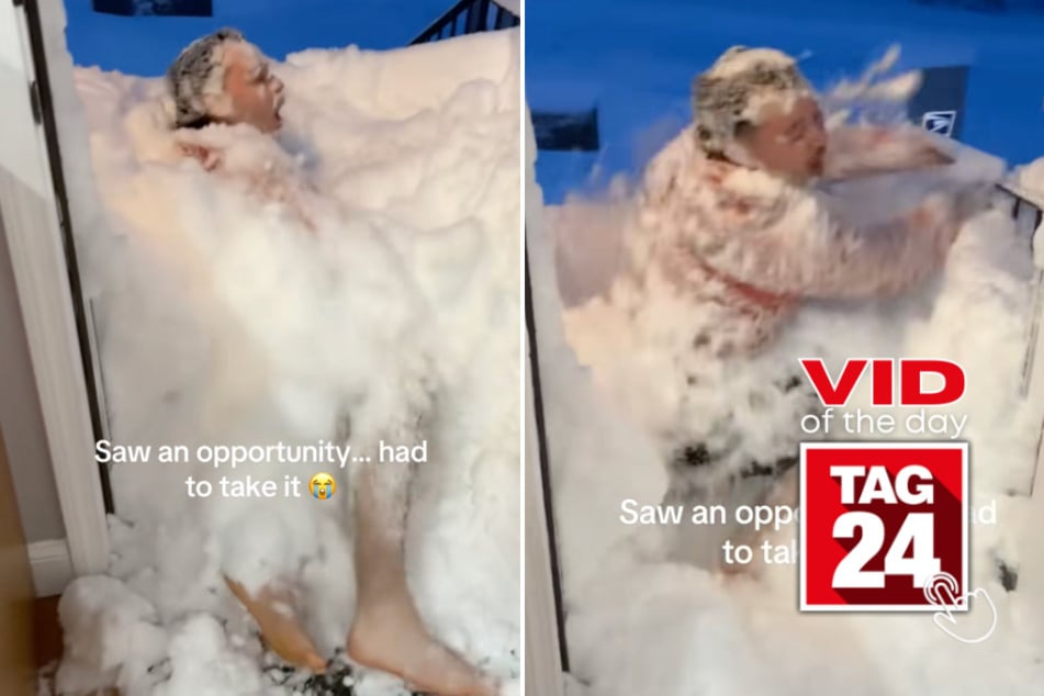 Viral Video of the Day for February 24, 2026: Man gets pushed into mountain of snow by wife – twice!