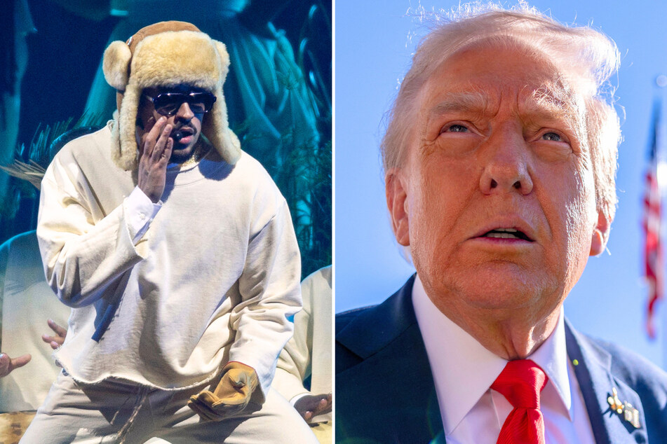 In a recent interview, President Donald Trump (r.) shared his reaction to Bad Bunny being picked to perform at the upcoming Super Bowl Halftime show.