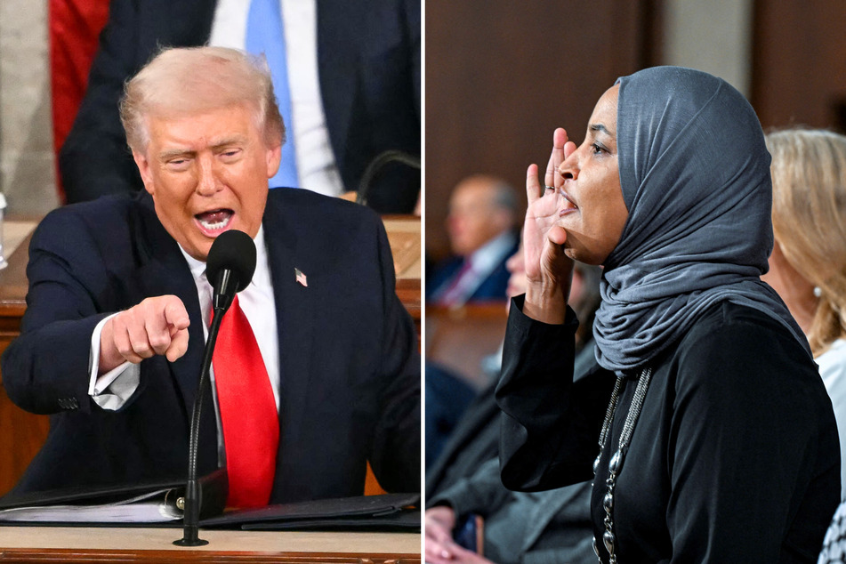 President Donald Trump (l.) lashed out Democrats who protested his recent State of the Union speech, including Minnesota Representative Ilhan Omar.
