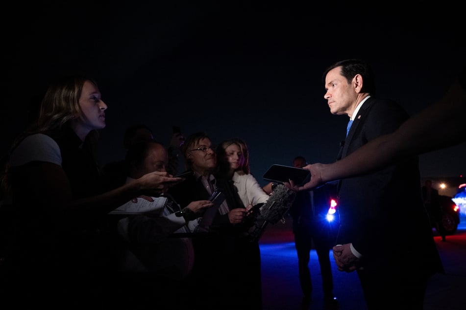 Secretary of State Marco Rubio speaks to reporters at Joint Base Andrews before departing for Manila in the Philippines.