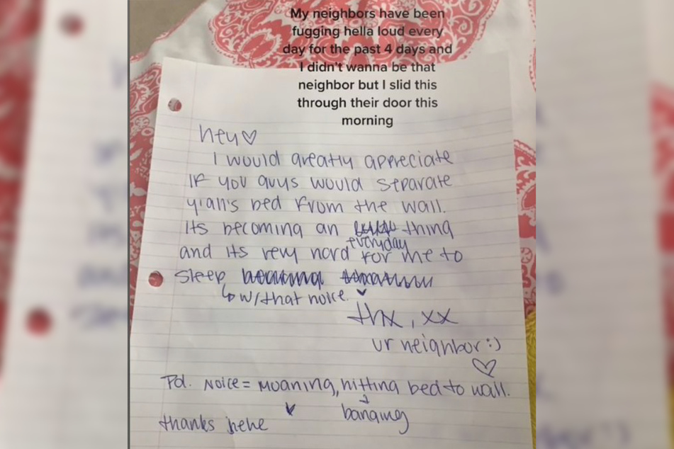 In a friendly but cheeky letter, Victoria asked her neighbors to keep it down in bed.