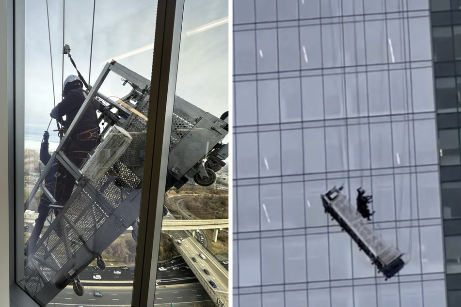 Window cleaners rescued after terrifying mishap outside of the 15th floor