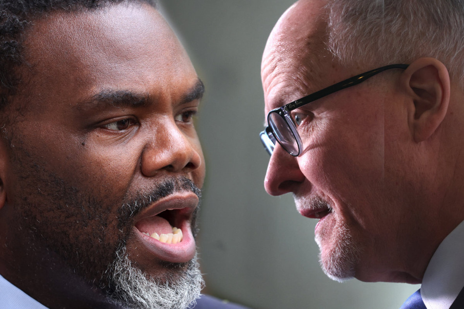 Cook County Commissioner Brandon Johnson (l.) and former Chicago Public Schools CEO Paul Vallas will face off in the Chicago mayoral election.