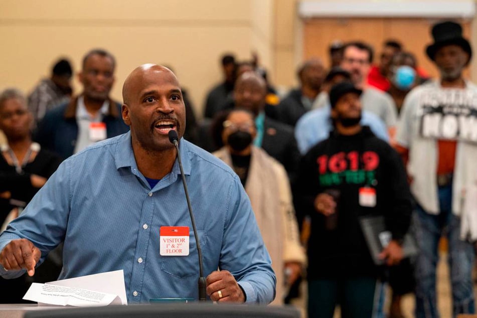 Members of the public line up to share testimony before the California Reparations Task Force, which issued its final report and recommendations in June 2023.