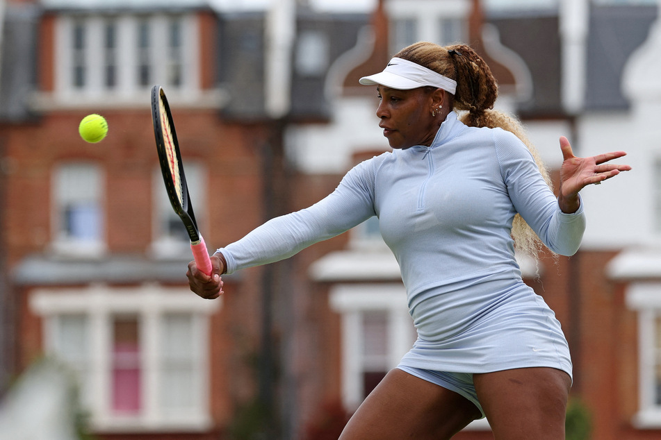 Serena Williams hits a shot during a practice session at the HSBC WTA tennis Championships at Queen's Club in west London on June 12, 2026.