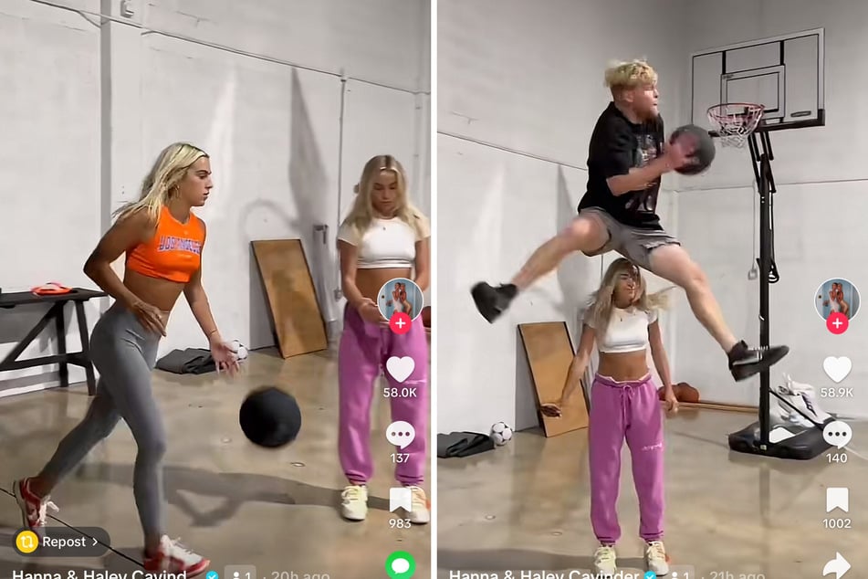 In their latest viral TikTok, Haley and Hanna Cavinder performed a crazy trick shot with fellow hooper Tristan Jass that has fans going nuts!