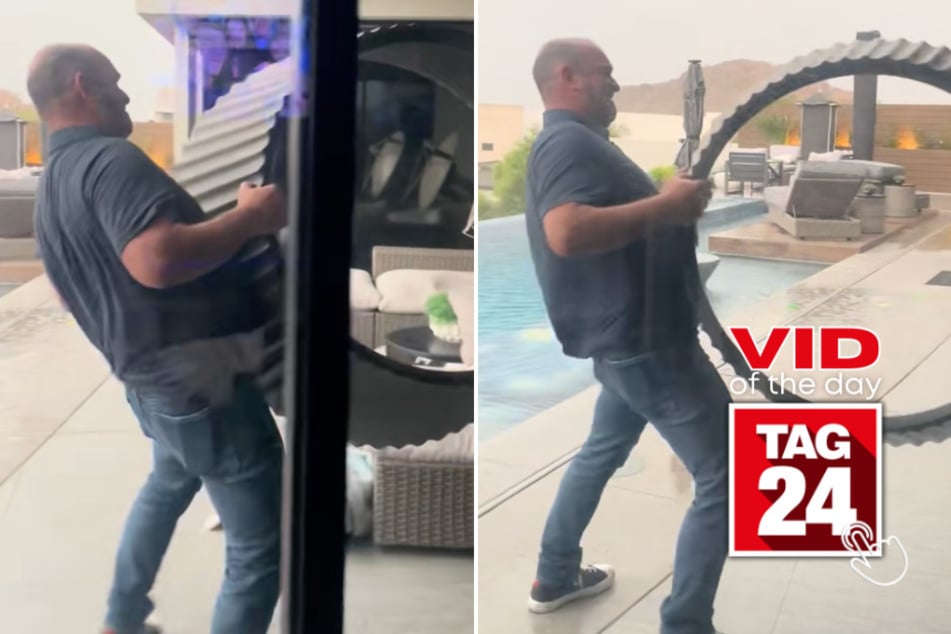 Viral Video of the Day for February 28, 2026: Man nearly gets blown into pool by insane winds!