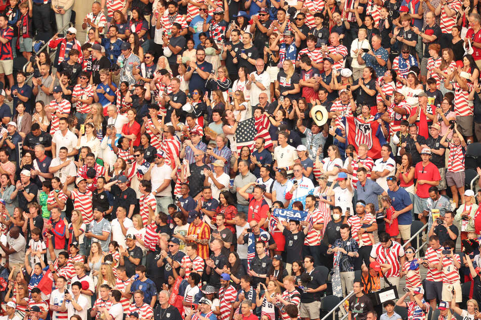 US fans cheer their team ahead of the 2026 World Cup Group D football match between Turkey and USA at the Los Angeles Stadium in Inglewood on Thursday.