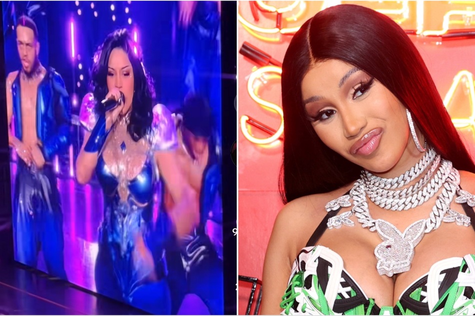 Cardi B (r) accidentally name-dropped her ex and baby daddy Offset while rapping the chorus of her track, Bartier Cardi.