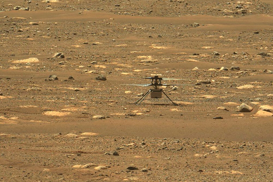 This NASA photo was taken after the first flight of NASA's Ingenuity Mars Helicopter – and the first powered, controlled flight on another planet, captured by Mastcam-Z, a pair of zoomable cameras aboard NASA's Perseverance Mars rover, on April 19, 2021.