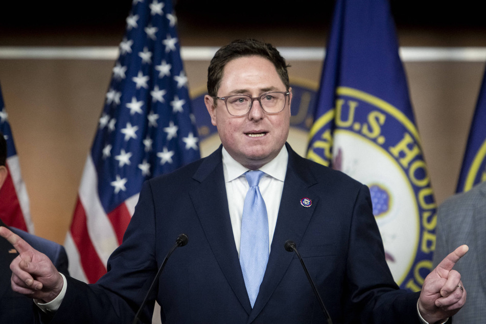 Representative Mike Flood speaks at a press conference at the US Capitol in Washington DC on January 10, 2024.