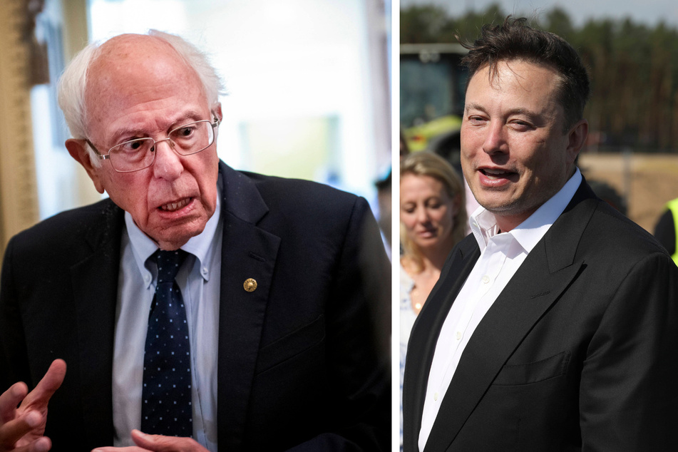 Billionaire Elon Musk (r.) clapped back hard at Senator Bernie Sanders in a recent tweet over Democrats' billionaires tax proposal.