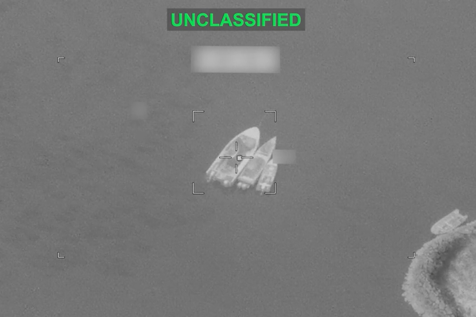 Vessels identified by US Central Command as Islamic Revolutionary Guard Corps boats are pictured before they were struck in a new wave of American military strikes on July 7, 2026.