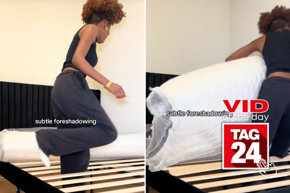 Viral Video of the Day for October 16, 2024: Woman gets thrown by bed in "subtle foreshadowing" TikTok accident!