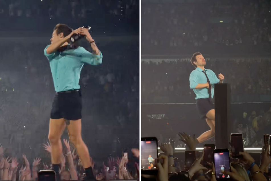 Harry Styles scared fans when he collapsed during his last performance at Wembley Stadium on Friday.