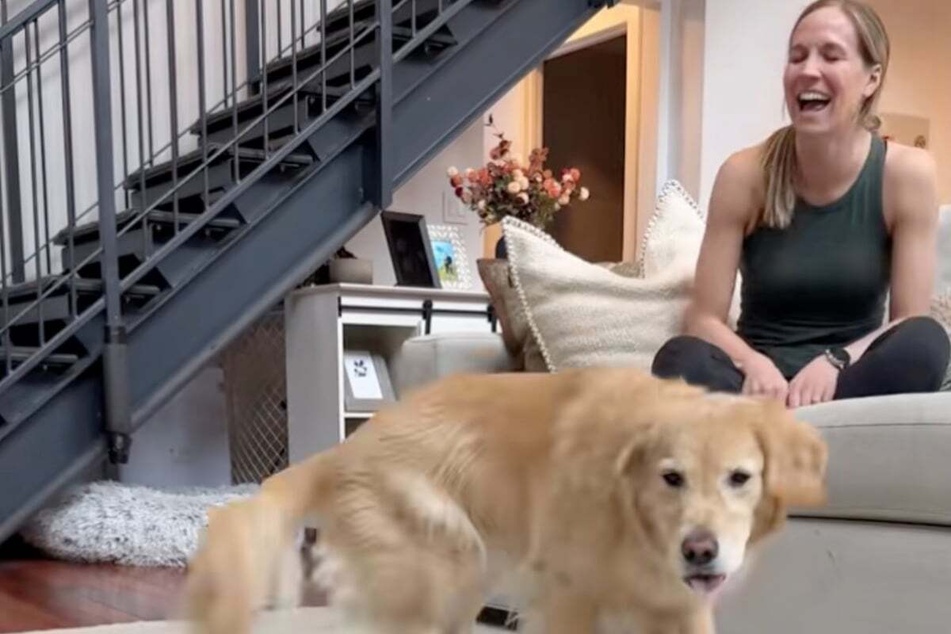 Emma the dog puts her owner Katie Bubolz in a good mood with her "dance."